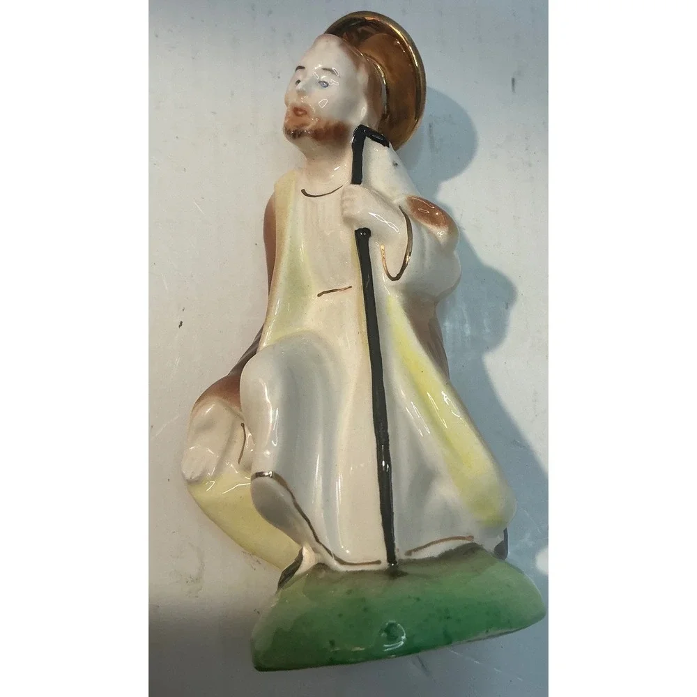 Vintage Nativity Set Porcelain Gold Trim 3pc Christmas Decor Small